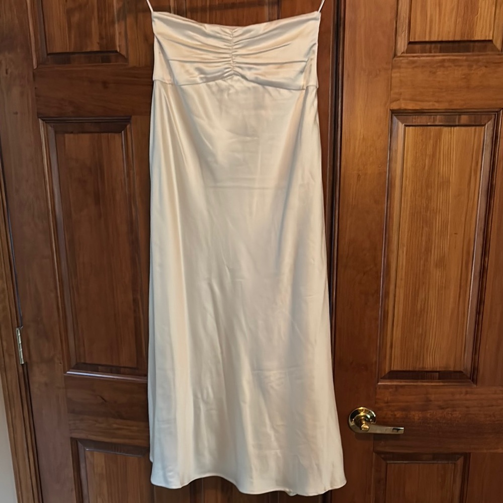 C/MEO Collective White Ruched Spaghetti Strap Dress
